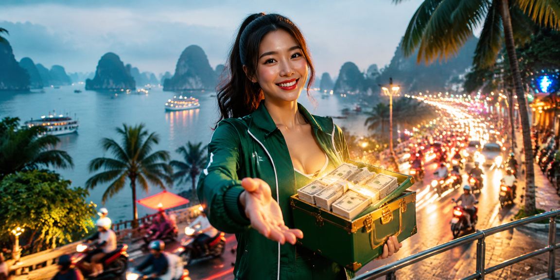 Giao diện nền tảng newf319 tại Hạ Long với ánh đèn neon
